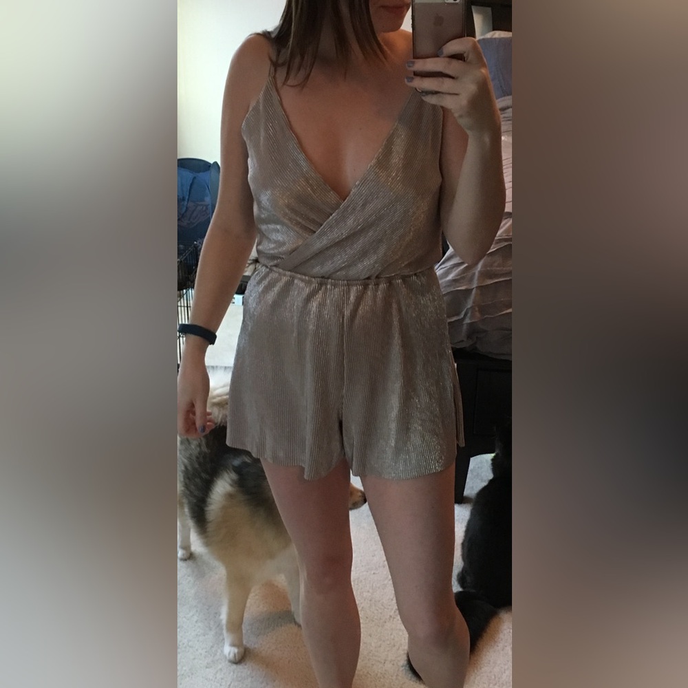 Charlotte Russe Silver Textured Romper